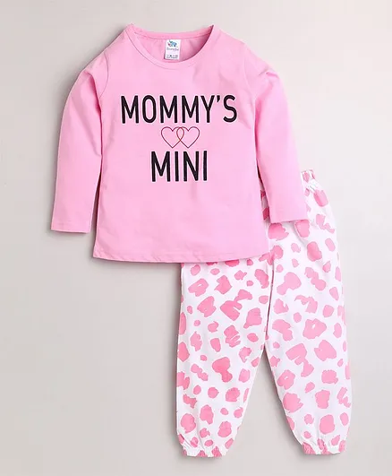 DEAR TO DAD Full Sleeves Mommy's Mini Print Tee With Lounge Pants - Pink