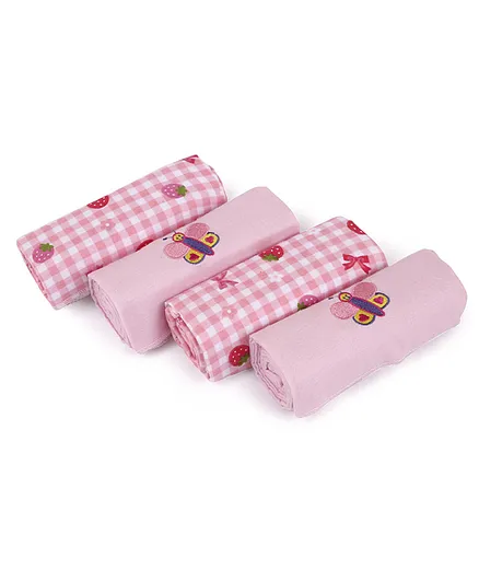 Owen Multi Prints Receiving Flannel Blanket Pack of 4 - Pink