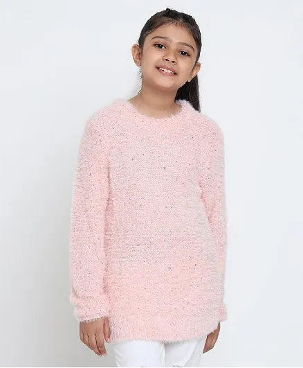 Natilene Full Sleeves Self Design Sweater - Pink