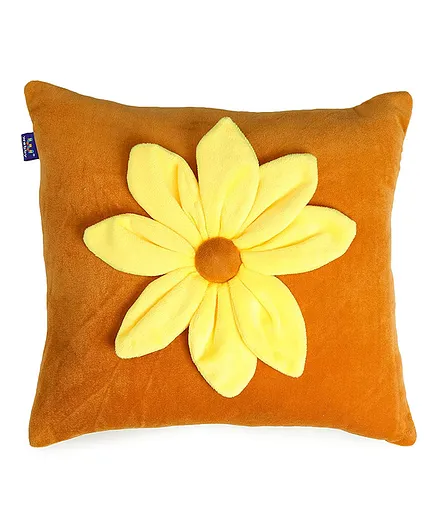 Webby  Plush Cushion Floral Applique - Brown