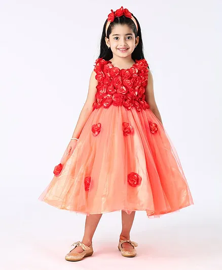 Li&Li BOUTIQUE Sleeveless Flower Embellished Flared Gown - Peach Orange