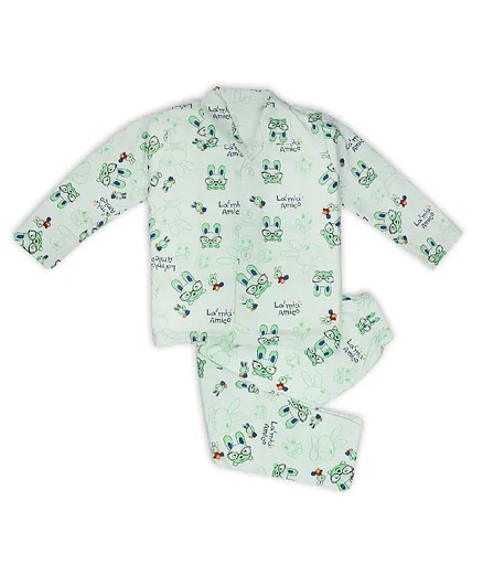 AAAKAR Full Sleeves Bunny Print Night Suit - Green