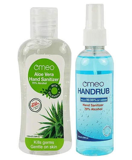 Omeo Aloe Vera Hand Sanitizer and Omeo Hand Rub Sanitizer 100 ml Each - Pack of 4