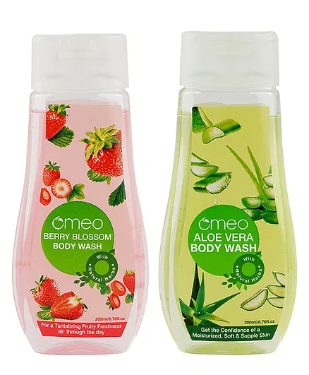 Omeo Aloe Vera Body and Omeo Berry Blossom Body wash Shower Gel 200ml Combo