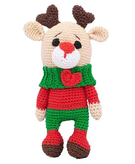 HAPPY THREADS Handmade Crochet Amigurumi Reindeer Soft Toy Multicolour - Height 17.7 cm