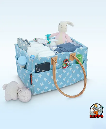 Hippo Star Printed Caddy Diaper Bag with Dual Handle - Blue