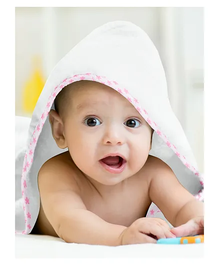 The Baby Atelier 100% Organic Cotton Hooded Towel Set Printed - White Pink