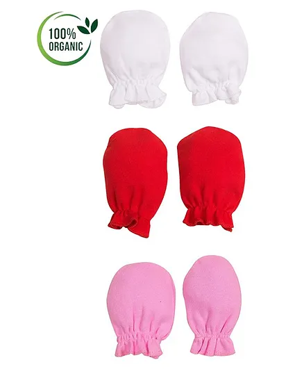COCOON ORGANICS 100% Organic Cotton Mitten Solid Pack Of 3 Mittens - Multi Color