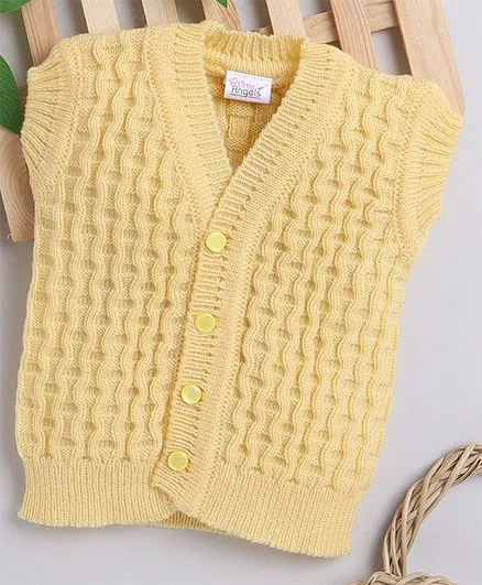 Little Angels Sleeveless Reversible Acrylic Sweater Jacket - Yellow