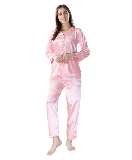 Piu Full Sleeves Solid Maternity Night Suit - Pink