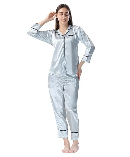Piu Full Sleeves Solid Maternity Night Suit - Grey