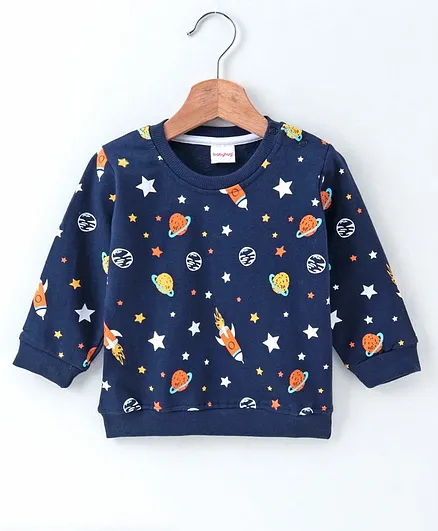 Babyhug Full Sleeves Sweatshirt Space Print - Navy