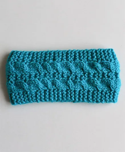 Woonie Handknit Cable Knit Headband - Blue