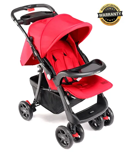 Babyhug Wander Buddy Stroller With Rear Parent Utility Box With Cup Holder - Red