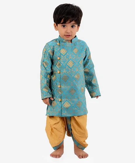 Buy Little Bansi Full Sleeves Banarsi Sherwani With Dhoti - Blue And Golden  for Boys (2-3 Years) Online in India, Shop at  - 10338783