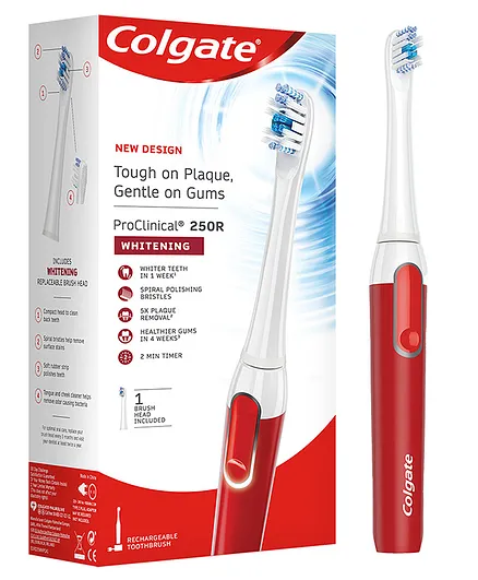 Colgate ProClinical 250R Rechargeable Electric Toothbrush with Spiral Bristles Whitening - White