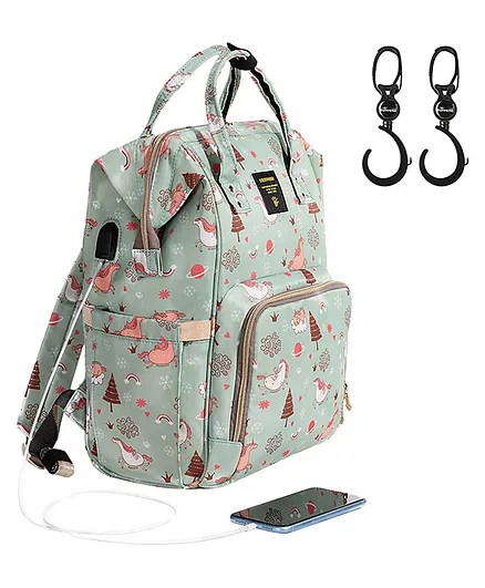 Sunveno Diaper Backpack with USB Charging Port & Stroller Hooks - Green Dream