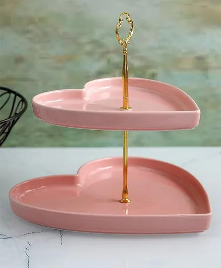 A Vintage Affair Heart Shaped Ceramic Cake Stand - Pink