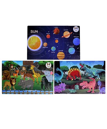 Enjunior Box Wild Life Park, Solar System & Dinosaurs Jigsaw Puzzle Multicolour - 48 Pieces