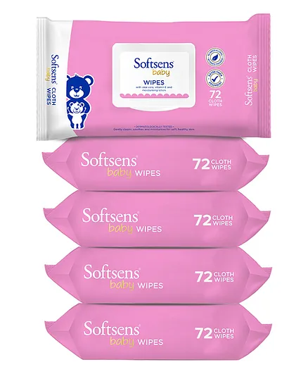 Softsens Baby  Extra Moisturizing Skin care Wet Wipes - 72 Pieces Each (Pack of 5)