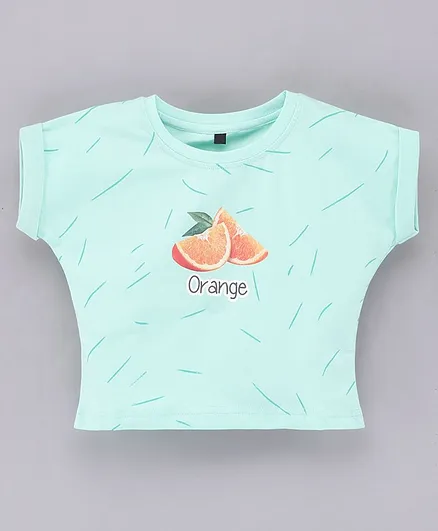 Enfance Core Short Sleeves Orange Print Tee - Green