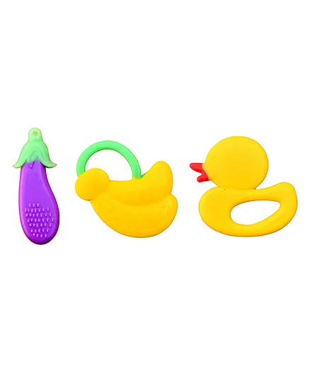 Mastela Super Soft Silicone Teether Brinjal Banana & Duck Pack Of 3 - Multicolor