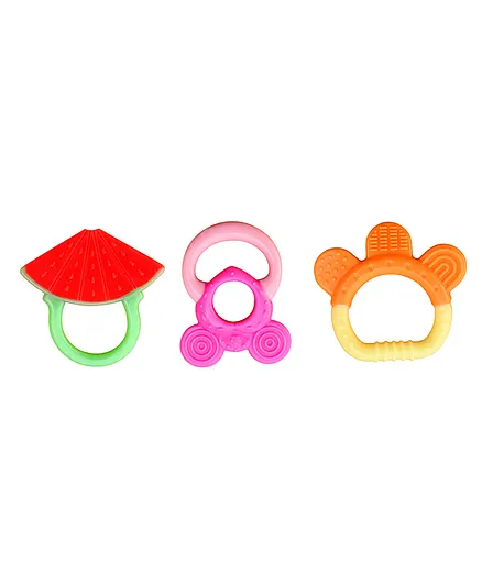 Mastela Super Soft Silicone Teether Watermelon Candy Pink & Ring Orange Pack Of 3 - Multicolor