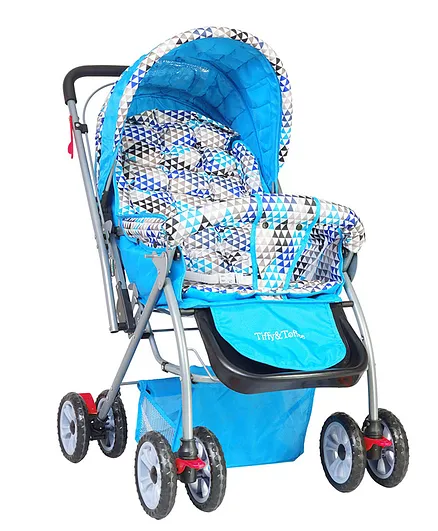 Tiffy & Toffee Maxtrem Baby Stroller Cum Pram With Reversible Handle and Swivel Wheels - Blue