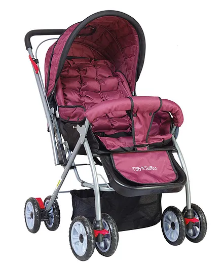 Tiffy & Toffee Maxtrem Baby Stroller Cum Pram With Reversible Handle and Swivel Wheels - Purple