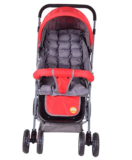 Tiffy & Toffee Maxtrem Baby Stroller Cum Pram With Reversible Handle and Swivel Wheels - Red