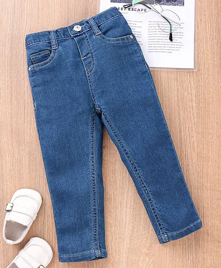 Babyhug Full Length Denim Washed Jeans - Medium Blue
