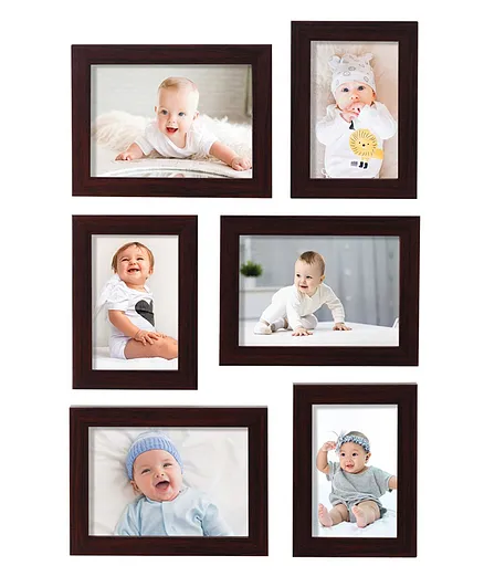 Wooden Photo Frame Set of 6 - Brown
