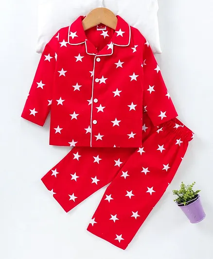 Babyhug Full Sleeves Pyjama Sets Stars Print - Red