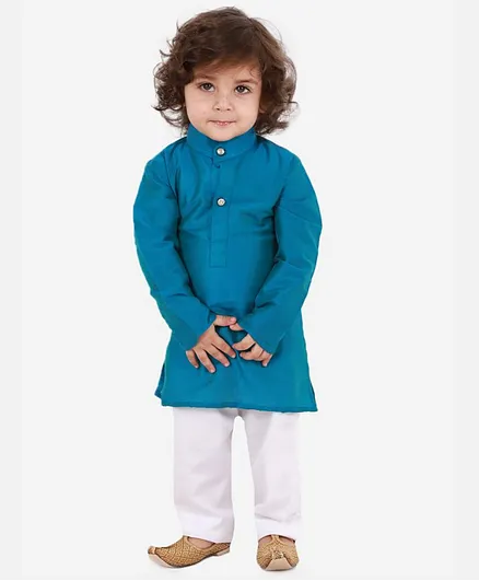 KID1 Full Sleeves Solid Kurta With Pajama - Blue