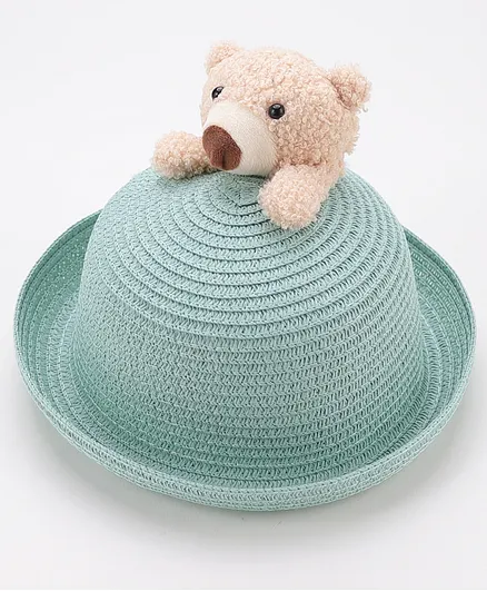Babyhug Straw Hat With Teddy Applique - Blue