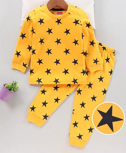 Babyhug Full Sleeves Pyjama Set Star Print - Yellow