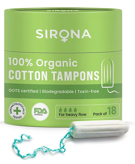 Sirona 100% Organic Cotton Tampon for Heavy Flow - 18 Pieces 