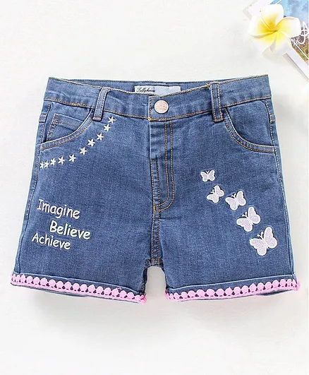 ToffyHouse Denim Shorts with Butterfly Embroidery - Medium Blue