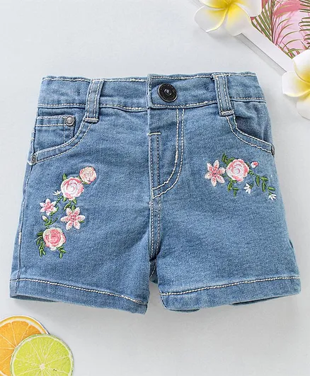 ToffyHouse Denim Shorts with Floral Embroidery - Light Blue