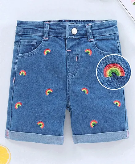 ToffyHouse Denim Shorts with Rainbow Embroidery - Blue