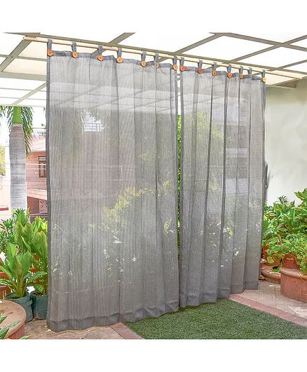 Hippo Loop Curtains with Sun Protection Pack of 2-Grey-Black - 4.5FTX4.5FT