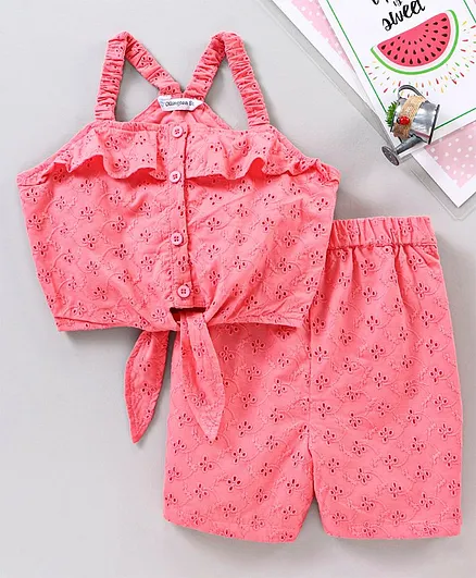 Ollington St. Sleeveless Top & Shorts Set Schiffli Embroidery - Pink