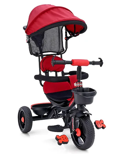 Tricycle with Parental Push Handle & Foldable Canopy - Red Black