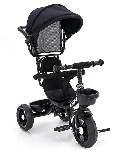 Tricycle With Parental Push Handle & Foldable Canopy - Black