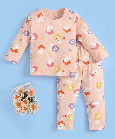 Kookie Kids Full Sleeves Night Suit Bunny Print - Pink