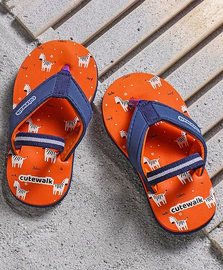 Cute Walk by Babyhug Flip Flops with Back Strap Zebra Print - Orange