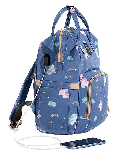 Sunveno 2 Way Diaper Bag cum Backpack With USB - Unicorn Blue