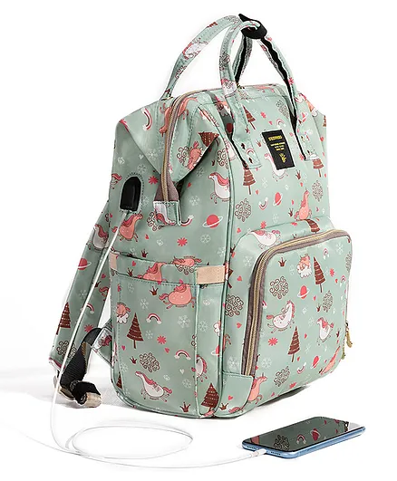 Sunveno 2 Way Diaper Bag cum Backpack With USB Dream Sky Print  - Green 