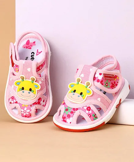 Cute Walk by Babyhug Sandals Cow Applique - Pink