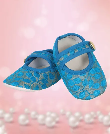 Coco Candy Leaves Design Ethnic Booties - Blue